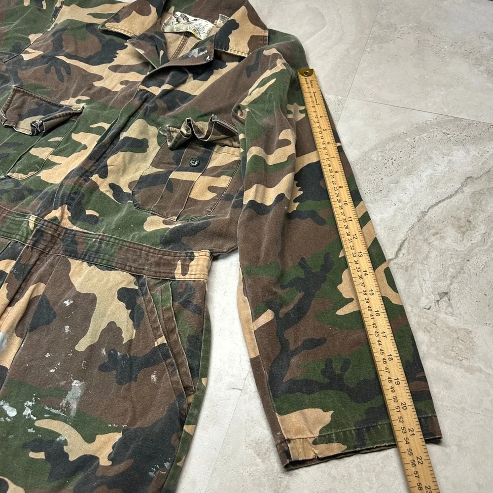 Duck Bay Camo Coveralls Green Brown Mens Medium Cotton Utility Jumpsuit 0280